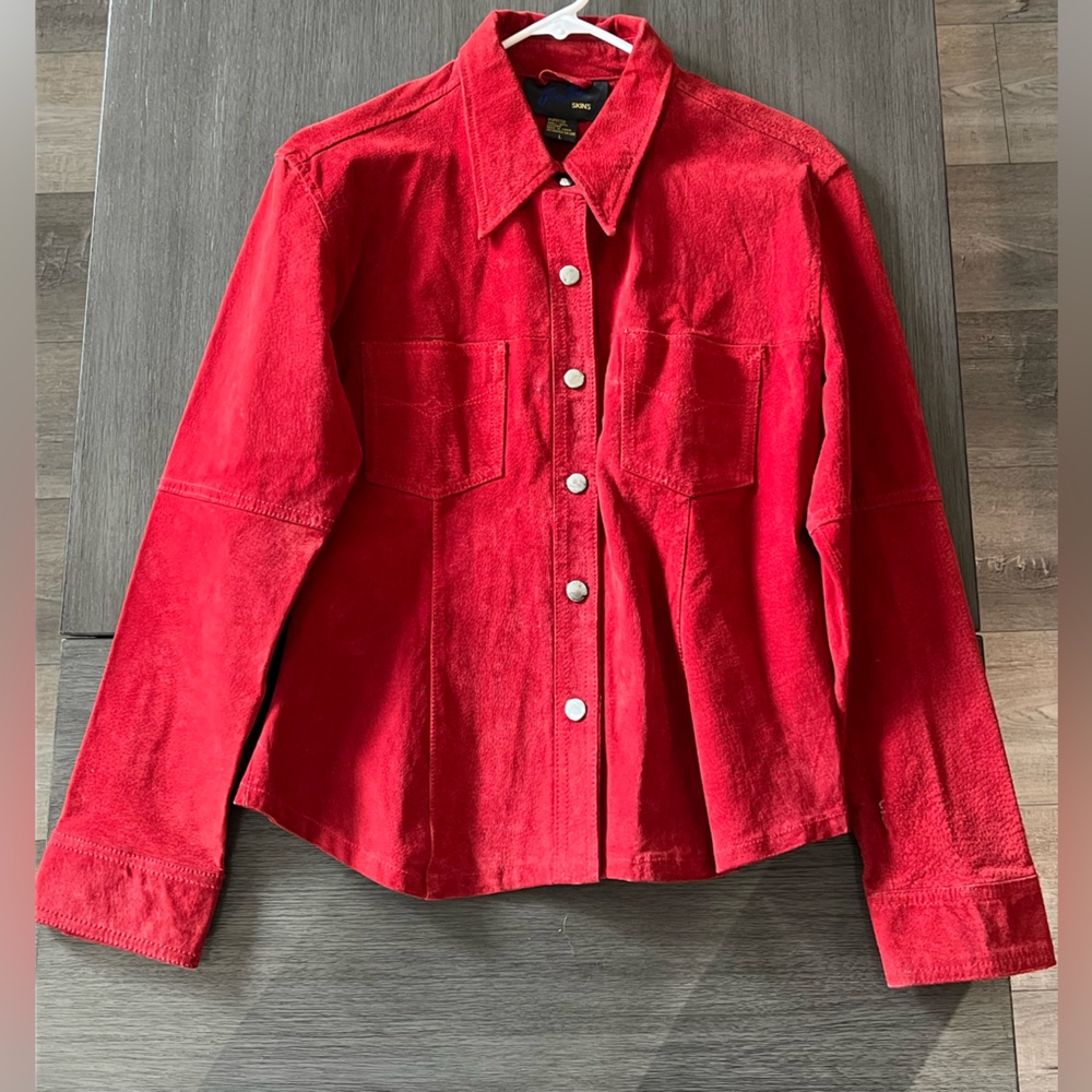 🍒 90s Vintage JouJou Skins Red Suede Leather Shacket Western Y2K L